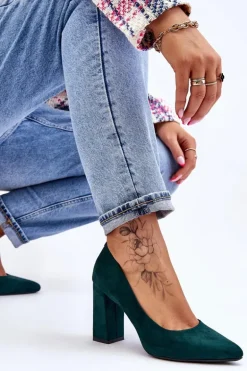 Zamszowe Czółenka Na Słupku Sergio Leone PB216 Zielone