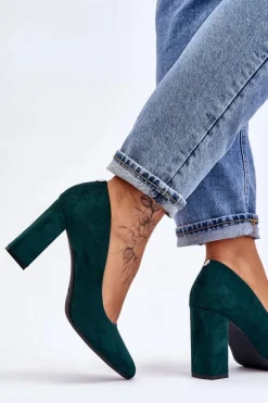 Zamszowe Czółenka Na Słupku Sergio Leone PB216 Zielone