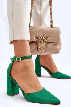 Zamszowe Czółenka Na Słupku Zielone Lexie