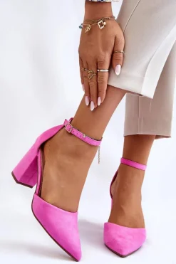 Zamszowe Czółenka Na Słupku Różowe Lexie