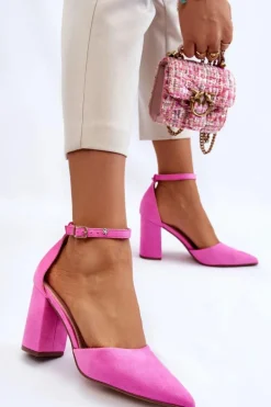 Zamszowe Czółenka Na Słupku Różowe Lexie