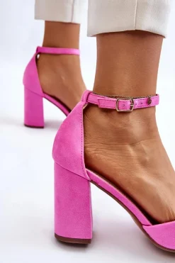 Zamszowe Czółenka Na Słupku Różowe Lexie