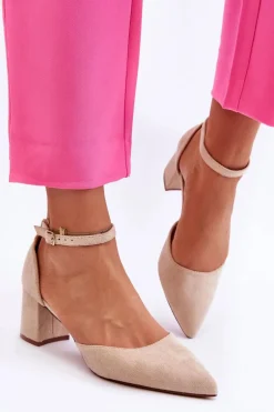 Zamszowe Czółenka Na Słupku Beżowe Promise