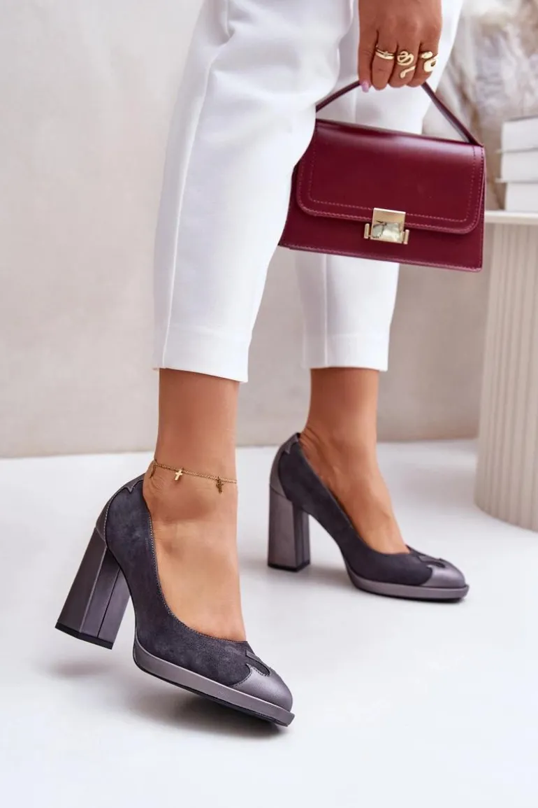 Zamszowe Czółenka Na Słupku Laura Messi 2702 Szare