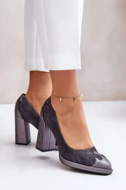 Zamszowe Czółenka Na Słupku Laura Messi 2702 Szare