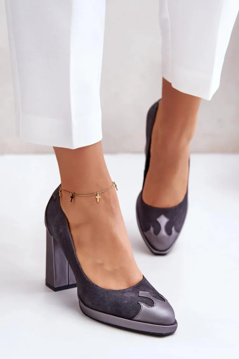 Zamszowe Czółenka Na Słupku Laura Messi 2702 Szare