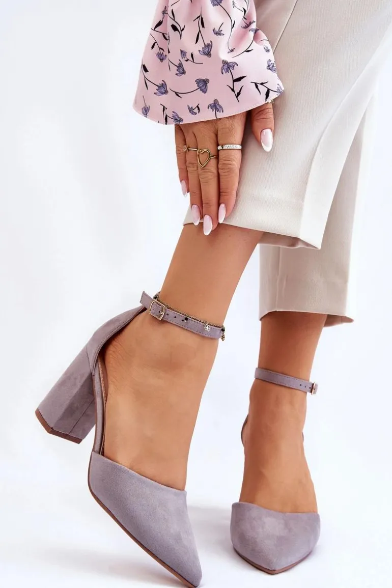 Zamszowe Czółenka Na Słupku Szare Lexie