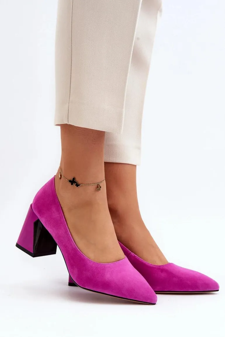 Zamszowe Czółenka Na Słupku Fuksja Alessyndra