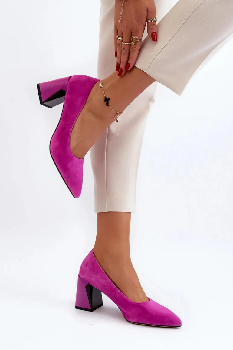 Zamszowe Czółenka Na Słupku Fuksja Alessyndra