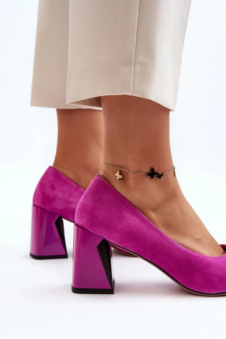 Zamszowe Czółenka Na Słupku Fuksja Alessyndra