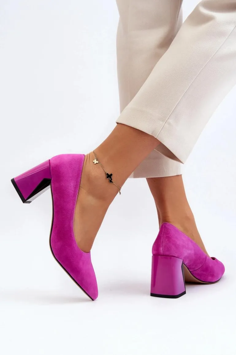 Zamszowe Czółenka Na Słupku Fuksja Alessyndra