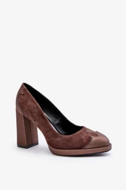 Zamszowe Czółenka Na Słupku Laura Messi 2702 Brązowe