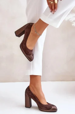 Zamszowe Czółenka Na Słupku Laura Messi 2702 Brązowe