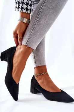 Zamszowe Czółenka Na Słupku Czarne Rossie