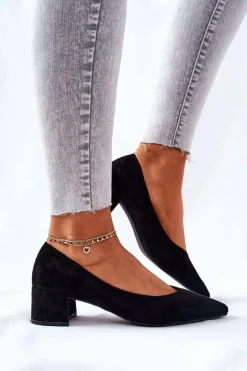 Zamszowe Czółenka Na Słupku Czarne Rossie