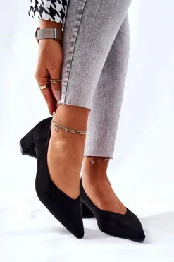 Zamszowe Czółenka Na Słupku Czarne Rossie