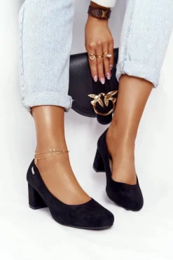 Zamszowe Czółenka Na Słupku Sergio Leone PB178 Czarne