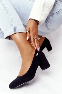 Zamszowe Czółenka Na Słupku Sergio Leone PB178 Czarne