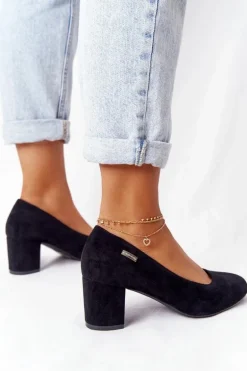 Zamszowe Czółenka Na Słupku Sergio Leone PB178 Czarne