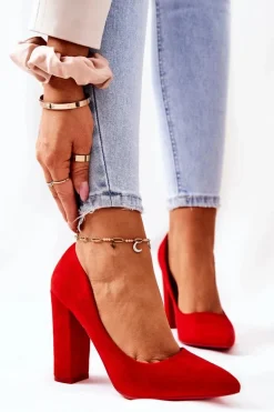 Zamszowe Czółenka Na Słupku Czerwone Valoris