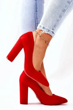 Zamszowe Czółenka Na Słupku Czerwone Valoris