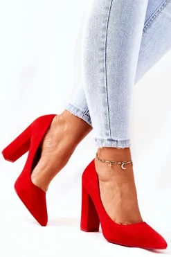 Zamszowe Czółenka Na Słupku Czerwone Valoris