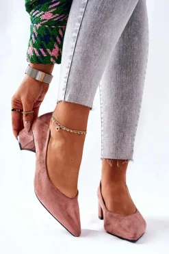 Zamszowe Czółenka Na Słupku Różowe Rossie