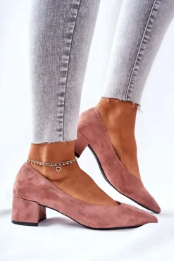 Zamszowe Czółenka Na Słupku Różowe Rossie