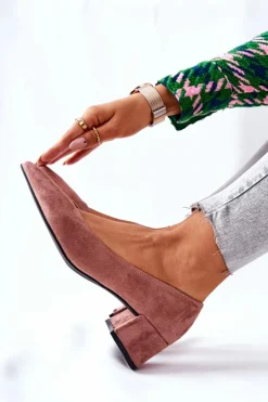 Zamszowe Czółenka Na Słupku Różowe Rossie