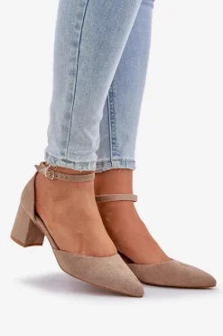 Zamszowe Czółenka Na Słupku Ciemnobeżowe Promise