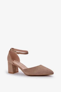 Zamszowe Czółenka Na Słupku Ciemnobeżowe Promise