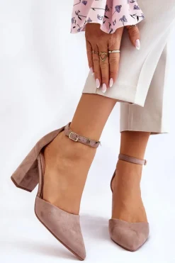 Zamszowe Czółenka Na Słupku Ciemnobeżowe Lexie