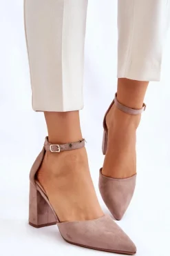 Zamszowe Czółenka Na Słupku Ciemnobeżowe Lexie