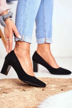 Zamszowe Czółenka Na Słupku Sergio Leone PB403 Czarne