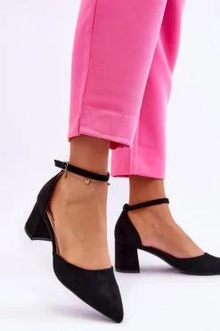 Zamszowe Czółenka Na Słupku Czarne Promise