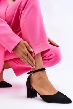 Zamszowe Czółenka Na Słupku Czarne Promise