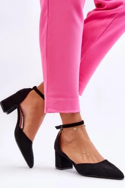 Zamszowe Czółenka Na Słupku Czarne Promise