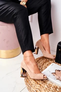 Zamszowe Czółenka Sergio Leone PB135 Beżowe