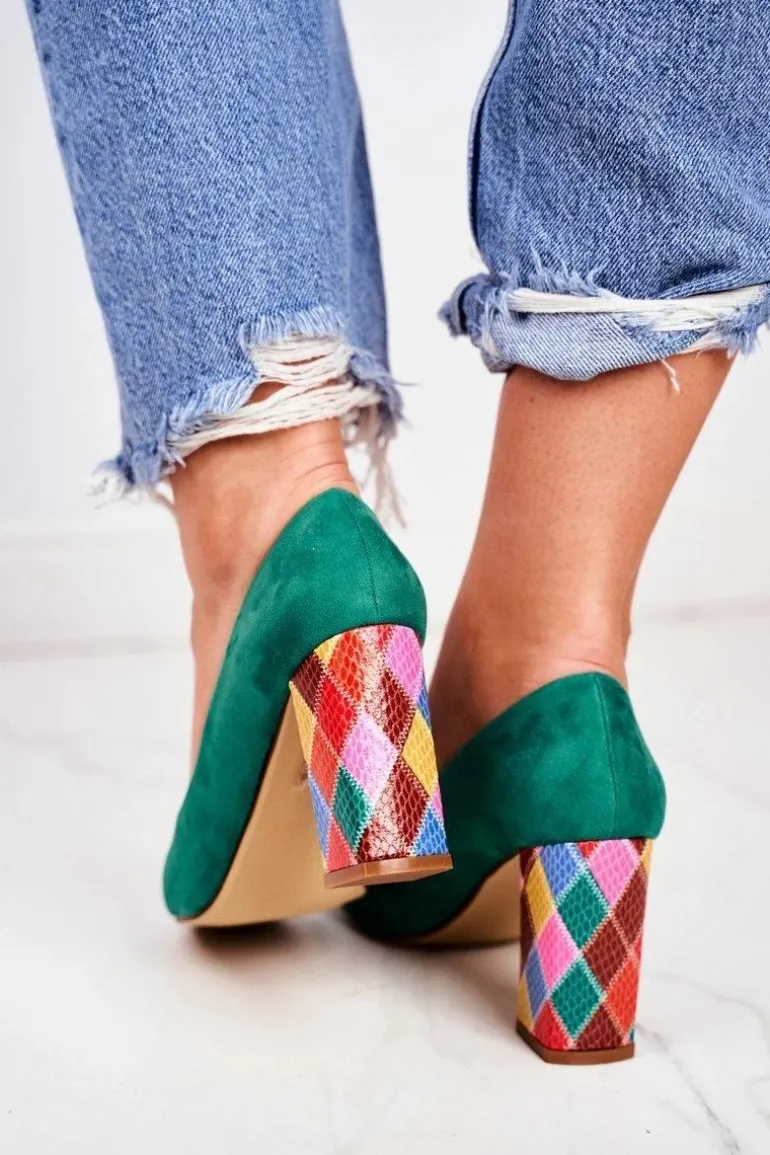 Zamszowe Czółenka Sergio Leone PB135 Zielone