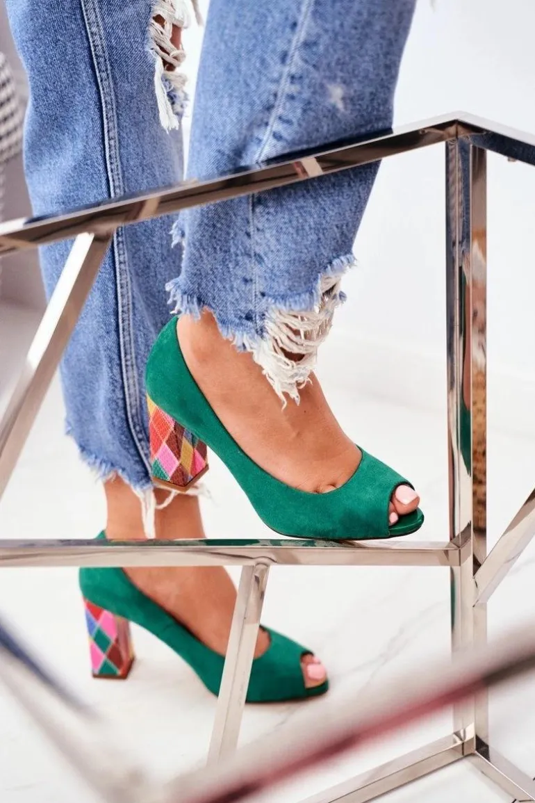 Zamszowe Czółenka Sergio Leone PB135 Zielone