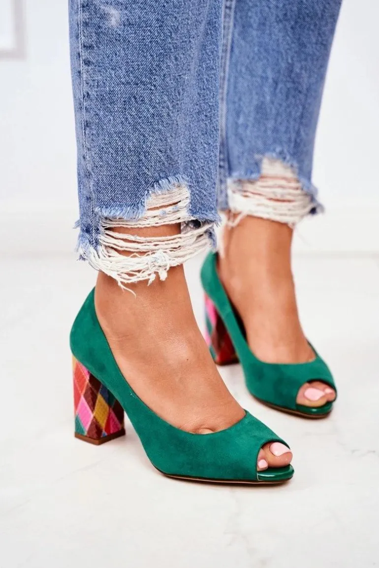 Zamszowe Czółenka Sergio Leone PB135 Zielone