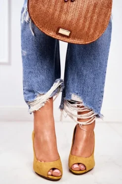 Zamszowe Czółenka Sergio Leone PB135 Żółte