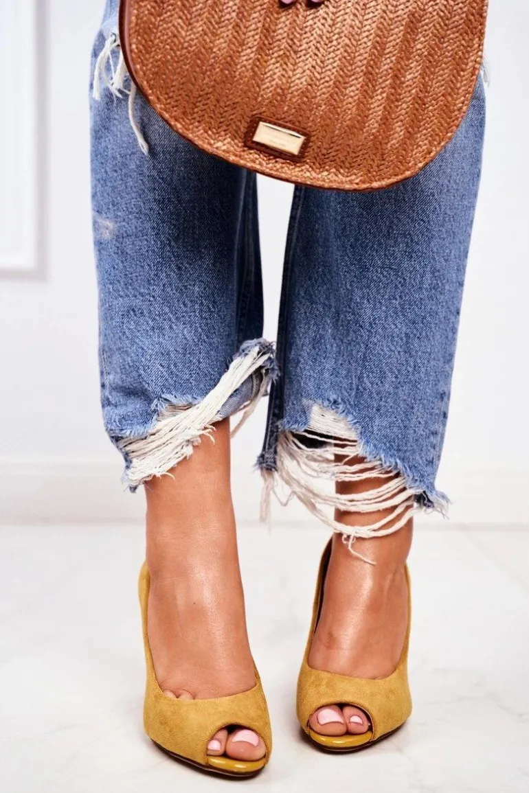 Zamszowe Czółenka Sergio Leone PB135 Żółte