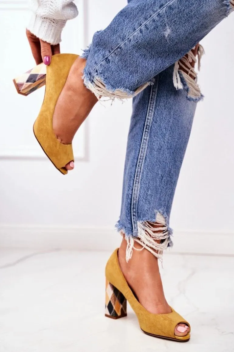 Zamszowe Czółenka Sergio Leone PB135 Żółte