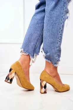 Zamszowe Czółenka Sergio Leone PB135 Żółte