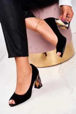 Zamszowe Czółenka Sergio Leone PB135 Czarne