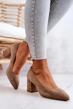 Zamszowe Czółenka Sergio Leone PB411 Beżowe