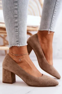 Zamszowe Czółenka Sergio Leone PB411 Beżowe