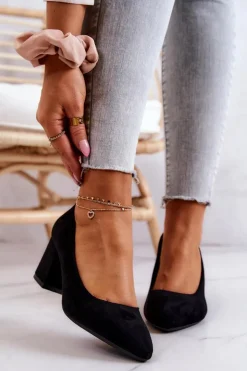 Zamszowe Czółenka Sergio Leone PB411 Czarne