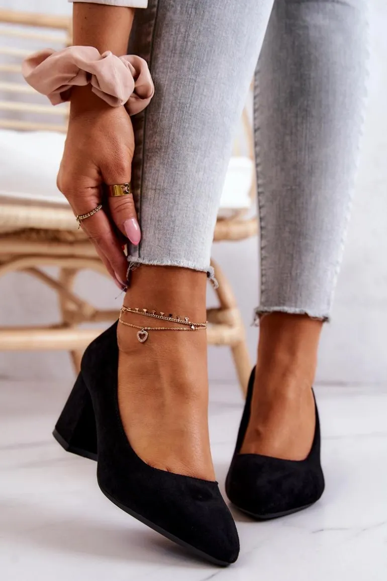 Zamszowe Czółenka Sergio Leone PB411 Czarne